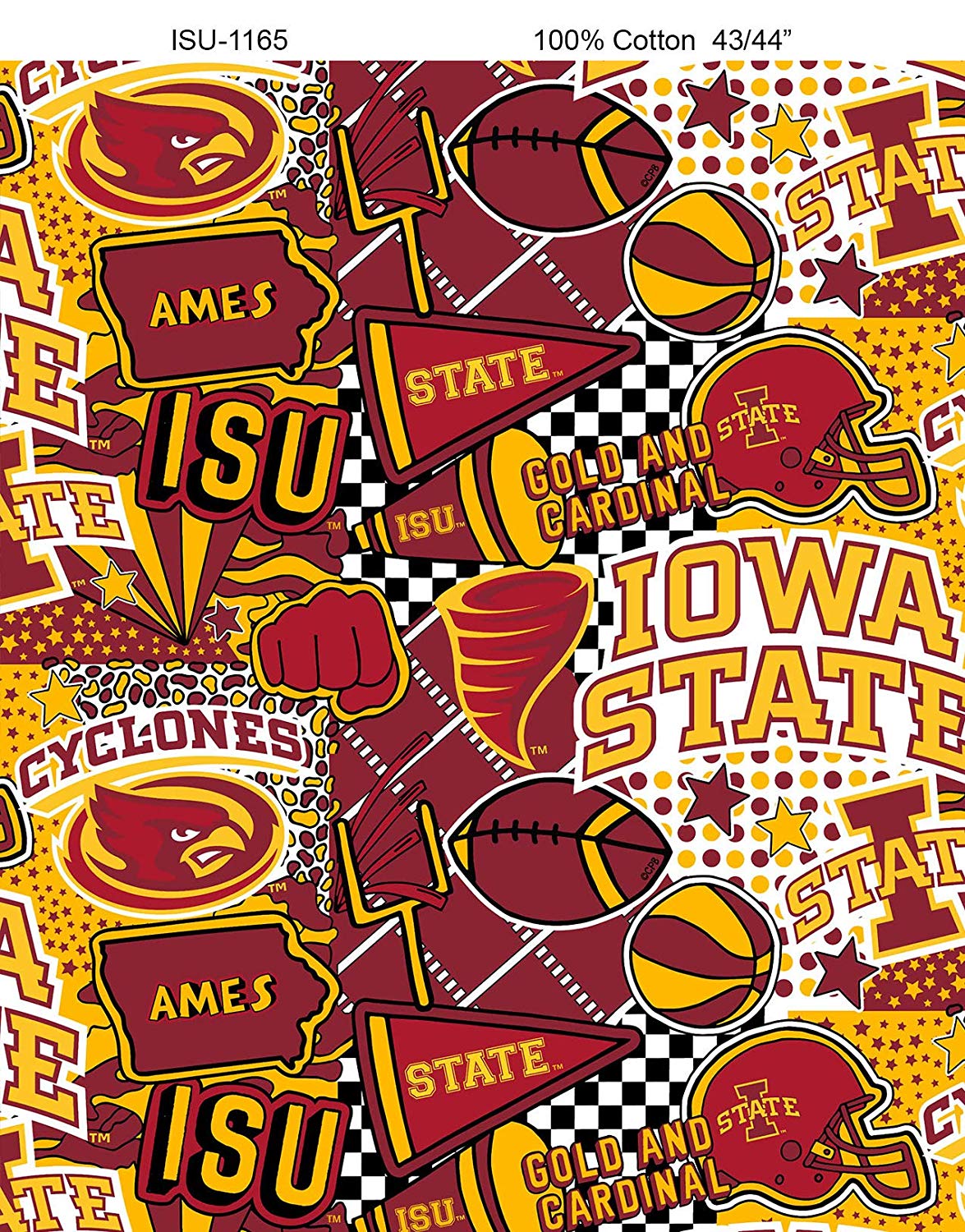 Iowa State Cyclones NCAA College PopArt Pop Art Graffiti Sykel Cotton Fabric ISU-1165