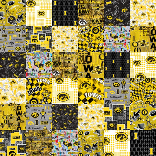 Iowa Hawkeyes NCAA College Cheater Quilt Allover 60" Sykel Cotton Fabric IA-1363