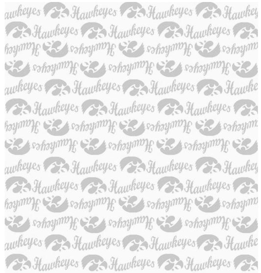 Iowa Hawkeyes NCAA College White on White Mini Pigment Print Sykel Enterprises Cotton Fabric IA-1393-W