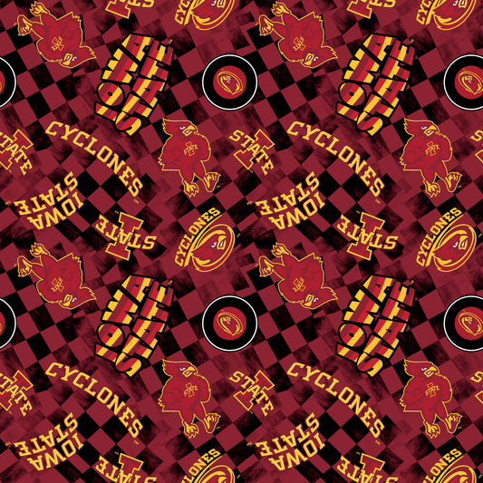 Iowa State Cyclones NCAA College Checks Red Sykel Enterprises Canvas Duck Cloth Cotton Fabric ISU-1380-RED