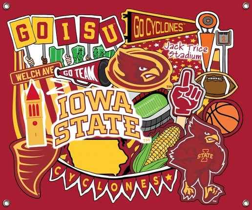 Iowa State Cyclones NCAA College Doodle Spirit Banner 58x47 inches Sykel Enterprises 4 Grommets Polyester Fabric ISU-5002