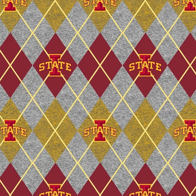 Iowa State Cyclones NCAA College Heather Argyle Sykel Enterprises Polyester FLEECE Fabric ISU-1148