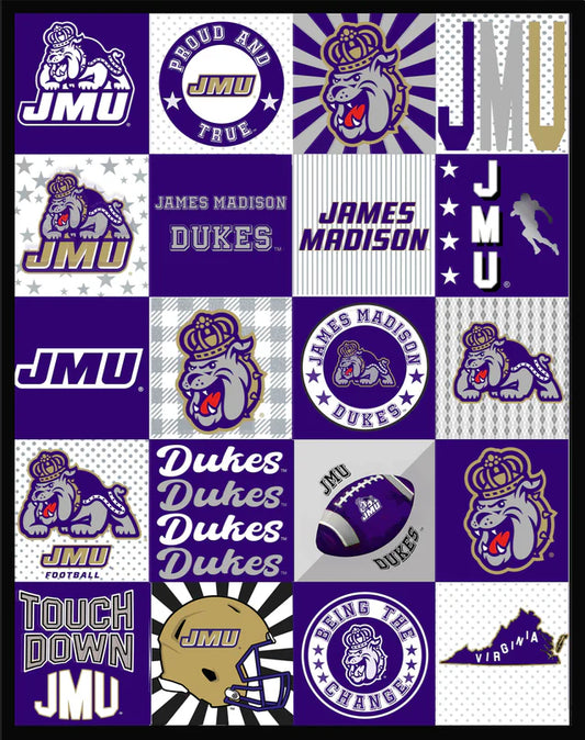 James Madison Dukes NCAA College T-Shirt Panel 60" Sykel Polyester Minky Fabric JMU-1362