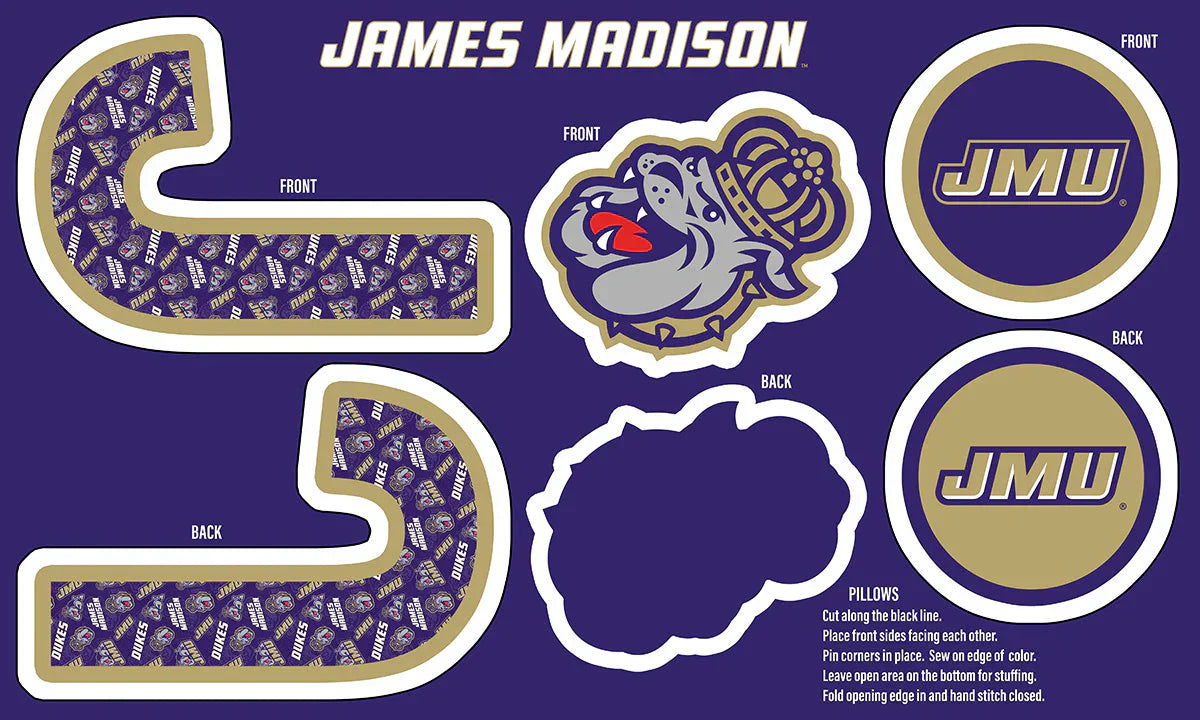 James Madison Dukes NCAA Collegiate Pillow Project 36 x 60 inches Sykel Polyester Minky Fabric JMU-1359