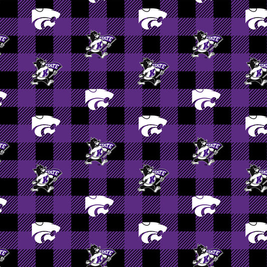 Kansas State Wildcats NCAA College Buffalo Plaid Sykel Enterprises Polyester FLEECE Fabric KSU-1190
