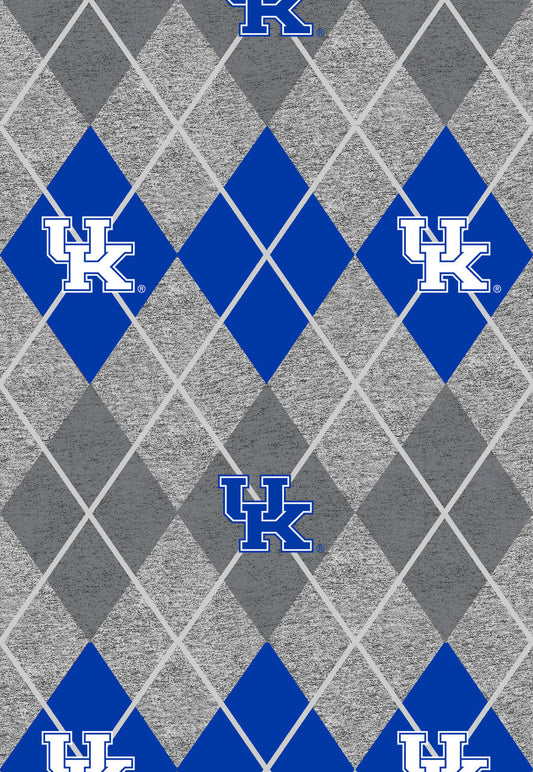 University of Kentucky Heather Argyle Fleece Fabric-Sold by the yard