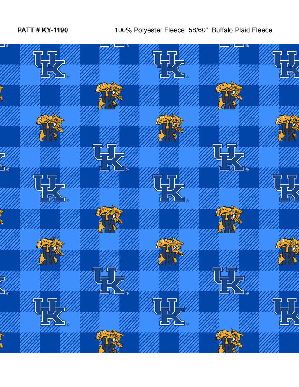 Kentucky Wildcats NCAA College Buffalo Plaid Sykel Enterprises Polyester FLEECE Fabric KY-1190