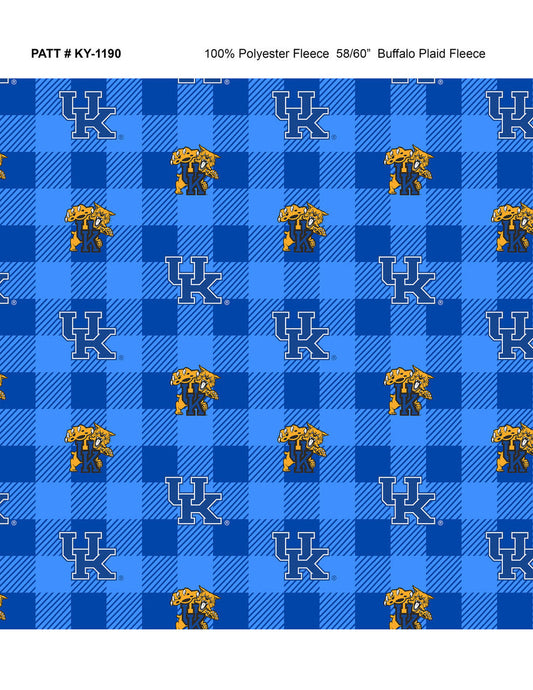 Kentucky Wildcats NCAA College Buffalo Plaid Sykel Enterprises Polyester FLEECE Fabric KY-1190