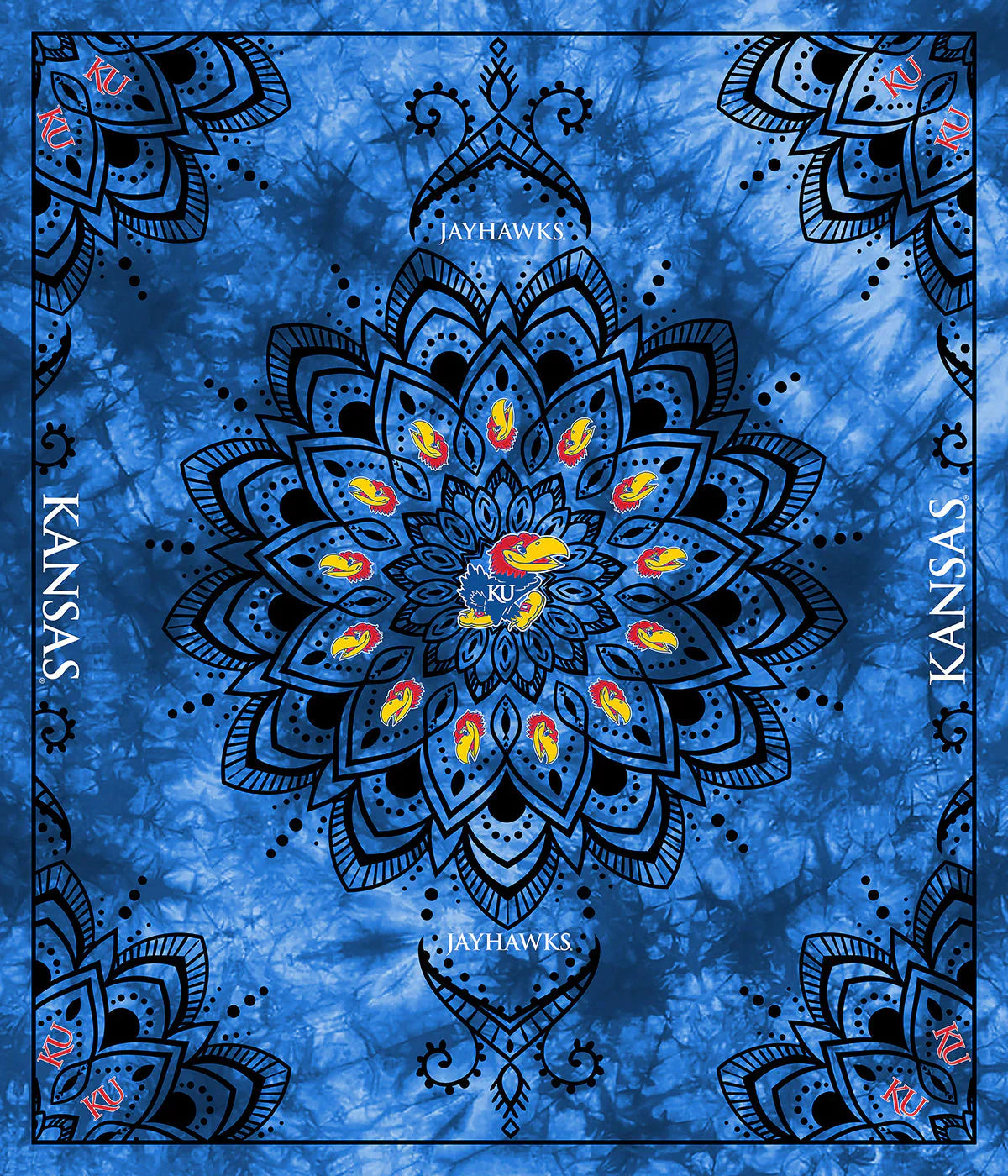 Kansas Jayhawks NCAA Collegiate Tapestry Finished Panel 48"x56" Sykel Polyester Minky Fabric KS-1360
