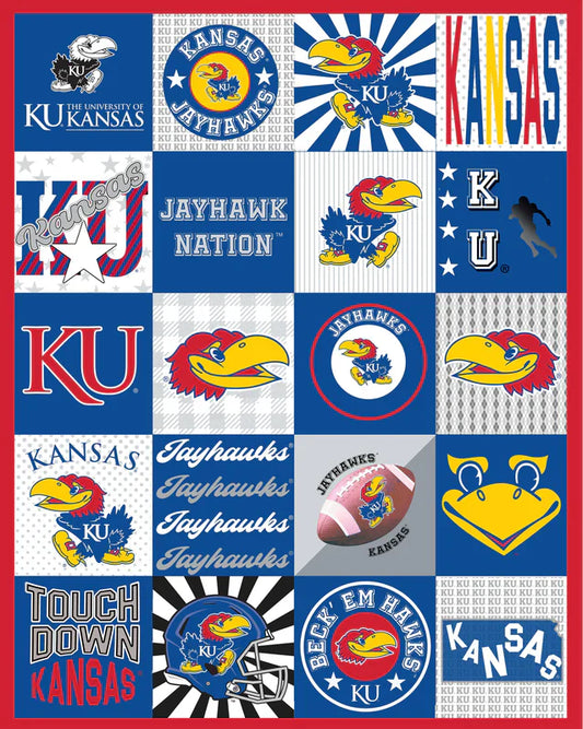 Kansas Jayhawk NCAA College Collegiate T-Shirt Panel 60"x60" Sykel Enterprises Polyester Minky Fabric KS-1362