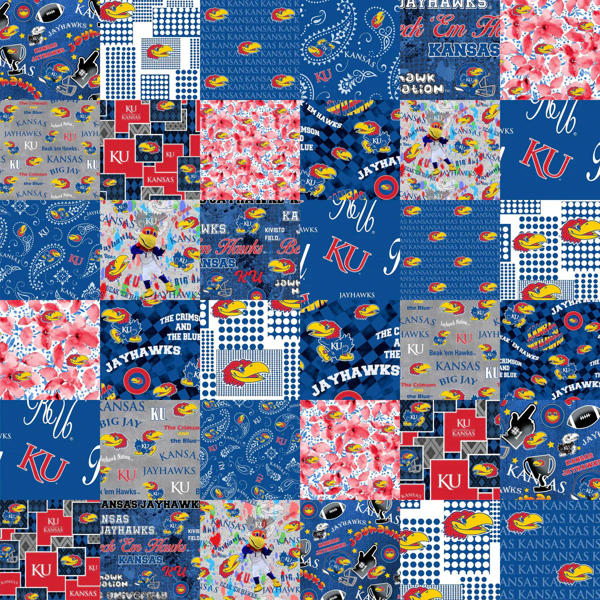 Kansas Jayhawks NCAA College Cheater Quilt Allover 60" Sykel Cotton Fabric KS-1363