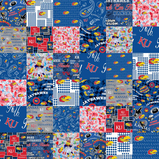 Kansas Jayhawks NCAA College Cheater Quilt Allover 60" Sykel Cotton Fabric KS-1363