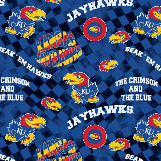 Kansas Jayhawks NCAA College Check Allover Sykel Enterprises Cotton Fabric KS-1370