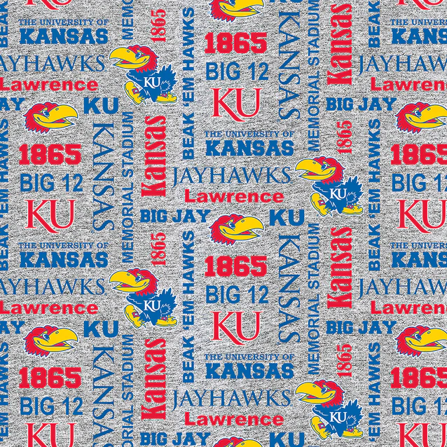 Kansas Jayhawks NCAA College Heather Verbiage Sykel Enterprises Polyester Fleece Fabric KS-1162