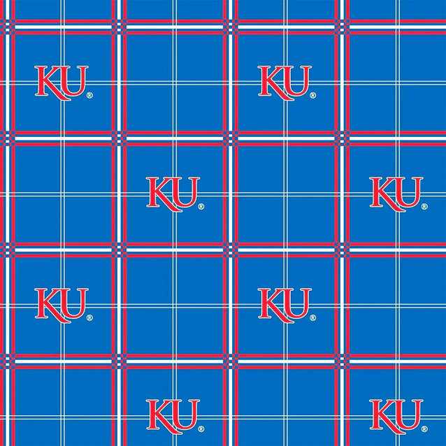 Kansas Jayhawks NCAA College Plaid Sykel Enterprises Cotton FLANNEL Fabric KS-023