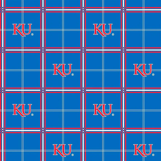 Kansas Jayhawks NCAA College Plaid Sykel Enterprises Cotton FLANNEL Fabric KS-023