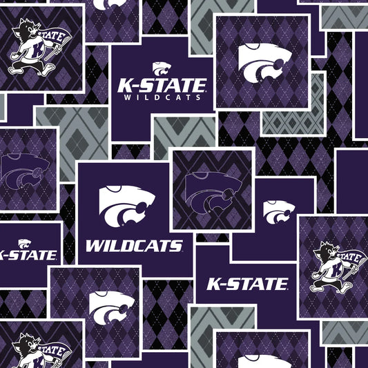Kansas State Wildcats NCAA College Argyle Boxes Sykel Enterprises Cotton Fabric KSU-1371