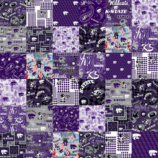 Kansas State Wildcats NCAA College Cheater Quilt Allover 60" Sykel Cotton Fabric KSU-1363