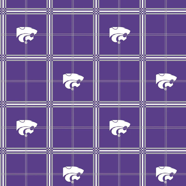 Kansas State Wildcats NCAA College Plaid Sykel Cotton FLANNEL Fabric KSU-023