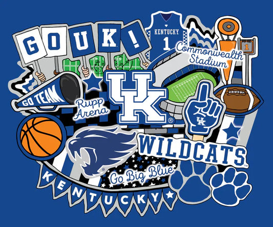Kentucky Wildcats NCAA College Doodle Panel 36" Sammy Sykel Enterprises Cotton Fabric KY-2000