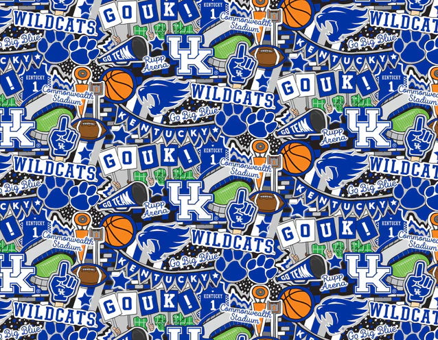 Kentucky Wildcats NCAA College Doodle Sammy Sykel Cotton Fabric KY-2001