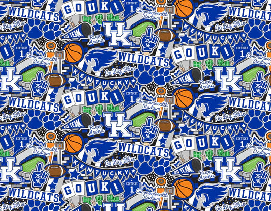 Kentucky Wildcats NCAA College Doodle Sammy Sykel Cotton Fabric KY-2001