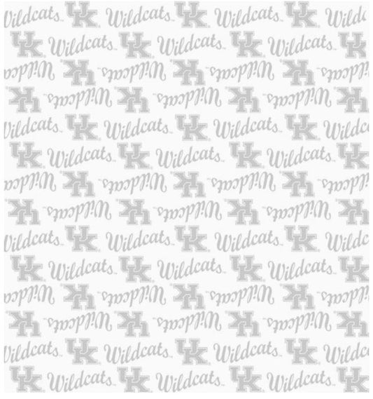 Kentucky Wildcats NCAA College White on White Mini Pigment Print Sykel Enterprises Cotton Fabric KY-1393-W
