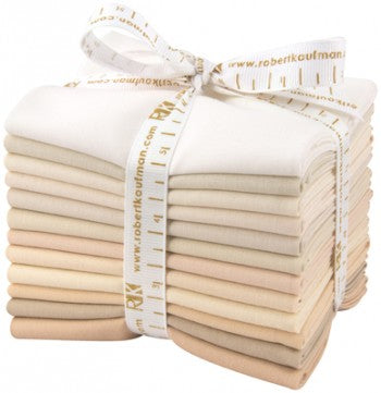Kona Solids Not Quite White Palette Fat Quarter Bundle 18"X21" 12 pcs Robert Kaufman Cotton Fabric  RK-FQ-909-12