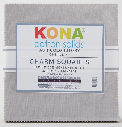 Kona Cotton Ash Colorstory 5" Squares 42pcs designed by Robert Kaufman 100% Cotton Fabric RK-CHS-125-42
