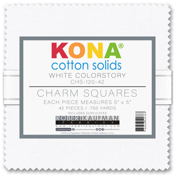 Kona Cotton Solids White 5" Squares 42 pcs Robert Kaufman Cotton Fabric Kona-CHS-120-42