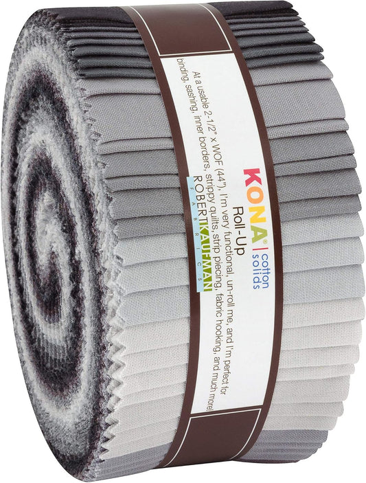 Kona Cotton Stormy Skies Palette Grey Black 2.5" Strips 40pcs designed by Robert Kaufman 100% Cotton Quiltinhg Fabric RK-RU-774-40