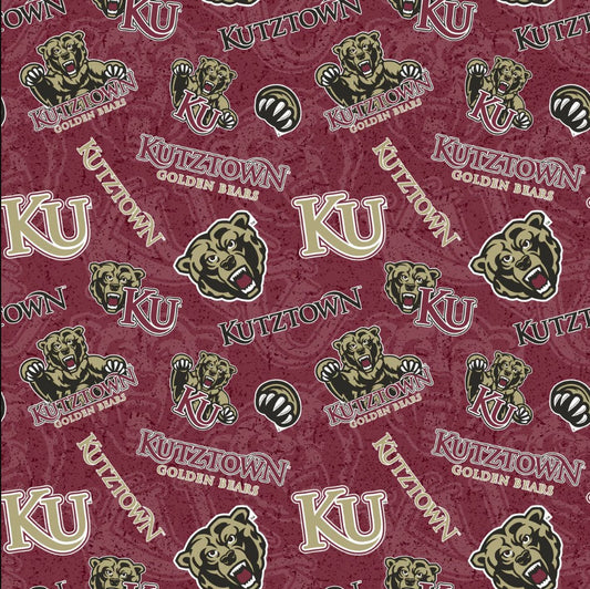 Kutztown Golden Bears NCAA Wave College Logo Sykel Enterprises Cotton Fabric KUTZ-1178