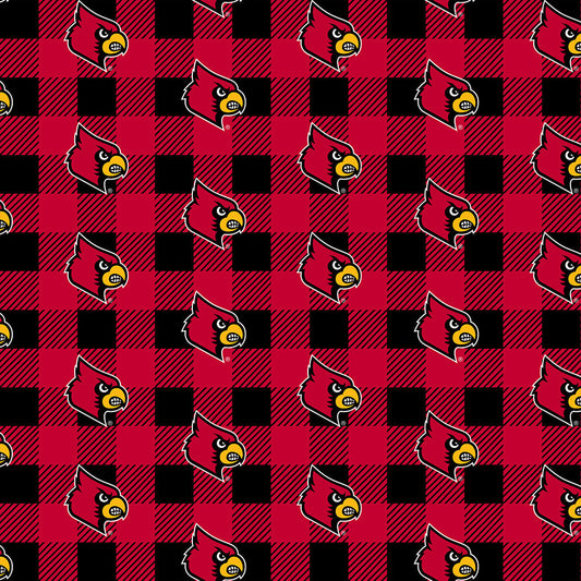 Louisville Cardinals NCAA College Buffalo Plaid Sykel Enterprises Polyester FLEECE Fabric LOU-1190