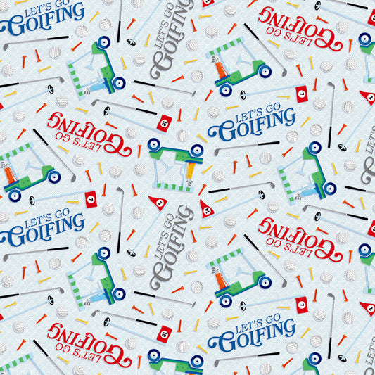 Let's Go Golfing Blue Green Red Paintbrush Studio Cotton Fabric PBS-120-25193