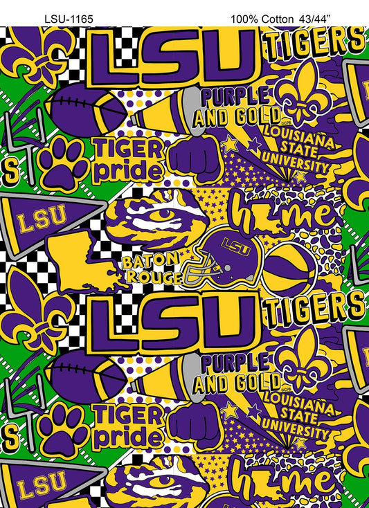 Louisiana State University LSU Tigers NCAA College Pop Art Sykel Cotton Fabric LSU-1165