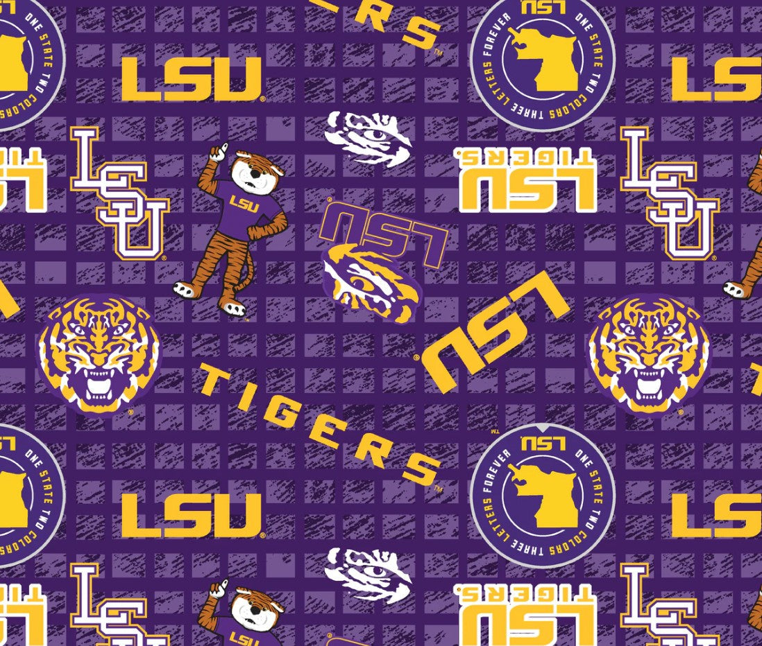 Louisiana State Tigers NCAA College 108" Wide back Allover Sykel Enterprises Cotton Fabric LSU-1395