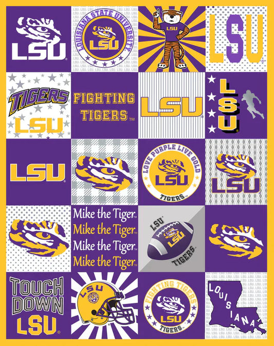 Louisiana State Tigers NCAA Collegiate T-Shirt Panel 60" Sykel Polyester Minky Fabric LSU-1362