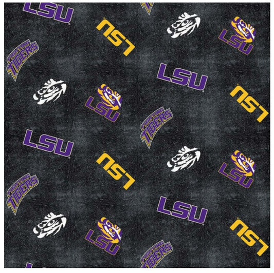 Louisiana State Tigers NCAA College Collegiate Distressed Sykel Enterprises Cotton Flannel Fabric LSU-1152