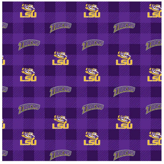 Louisiana State Tigers NCAA College Buffalo Plaid Sykel Enterprises Polyester Fleece Fabric LSU-1190