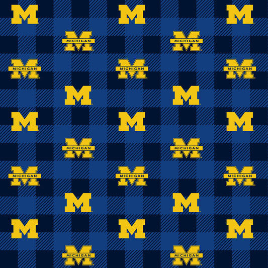 Michigan Wolverines NCAA College Buffalo Plaid Sykel Enterprises Polyester FLEECE Fabric MCHG-1190