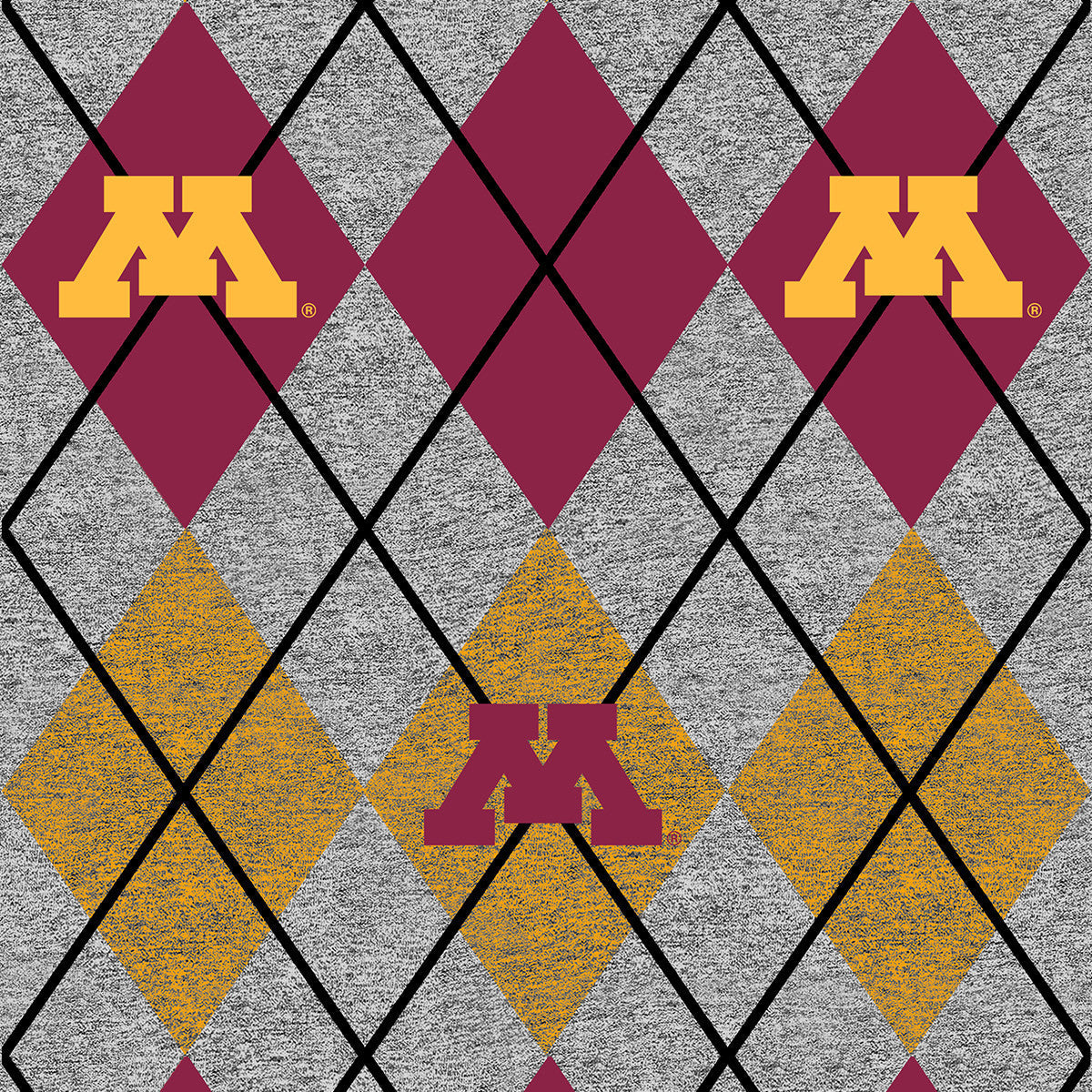 Minnesota Gophers NCAA College Heather Argyle Sykel Enterprises Polyester FLEECE Fabric MIN-1148