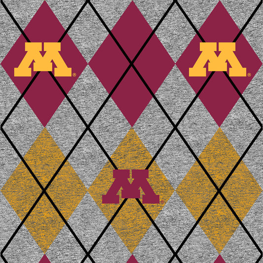 Minnesota Gophers NCAA College Heather Argyle Sykel Enterprises Polyester FLEECE Fabric MIN-1148