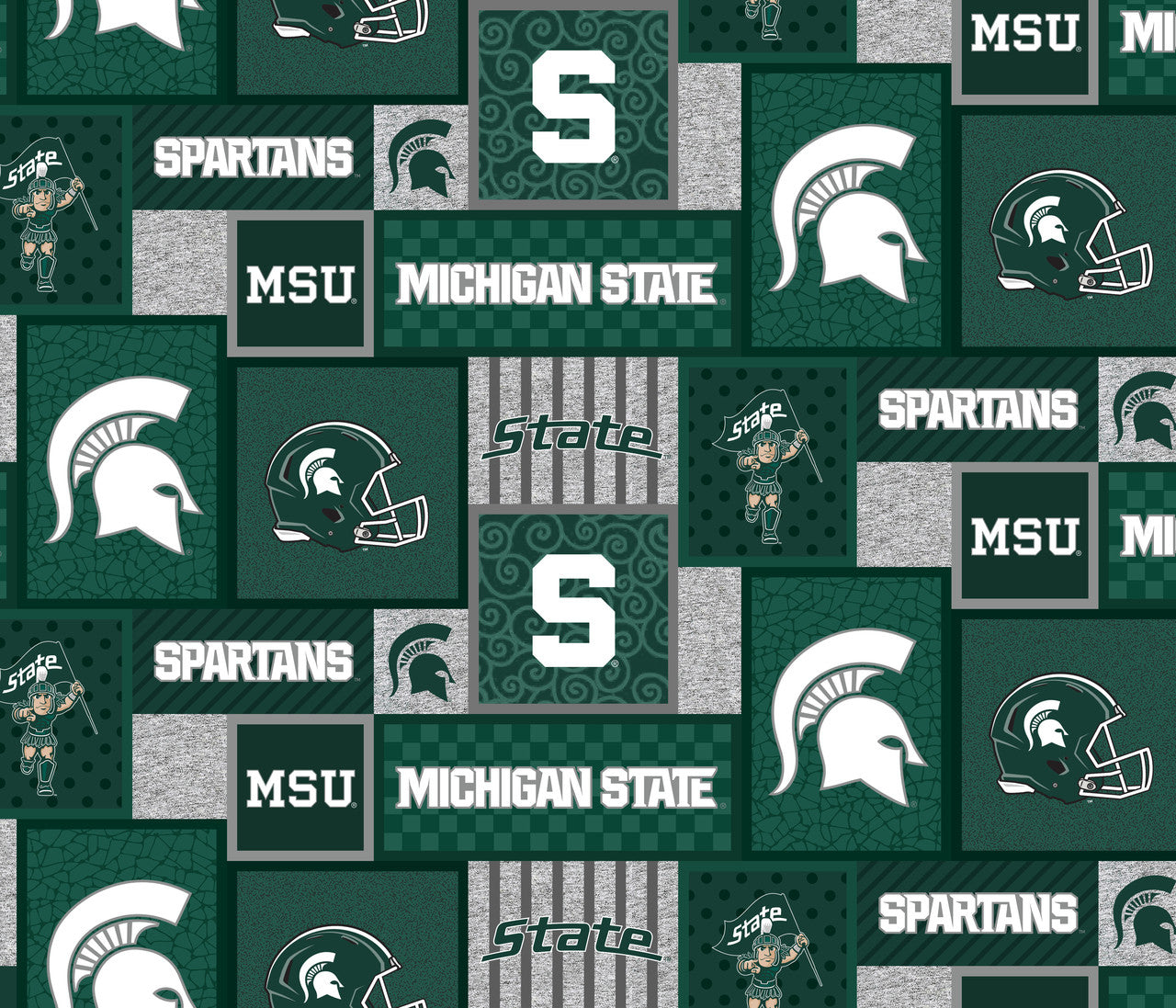 Michigan State Spartans NCAA College Patch Sykel Enterprises Polyester FLEECE Fabric MIST-1177