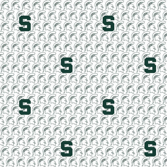 Michigan State Spartans NCAA College White Block Letter Sykel Cotton Fabric MIST-1328