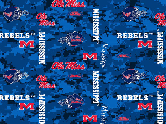 Mississippi Ole Miss Rebels NCAA College Digital Camo Sykel Enterprises Polyester FLEECE Fabric MS-1122