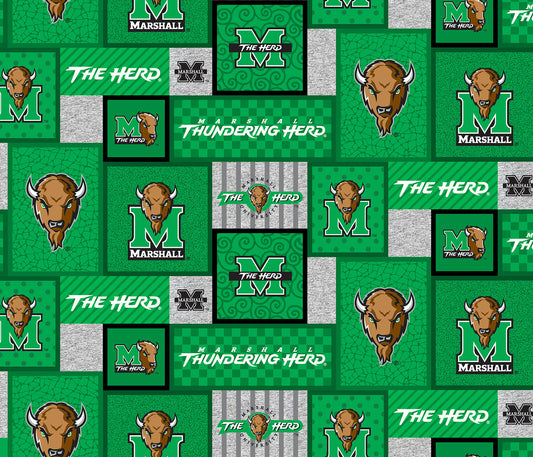 Marshall University Thundering Herd NCAA College Patch Sykel Enterprises Polyester FLEECE Fabric MAR-1177