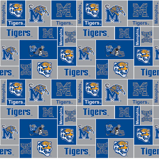 Memphis Tigers NCAA College Geometric Sykel Enterprises Polyester Fleece Fabric MEM-012