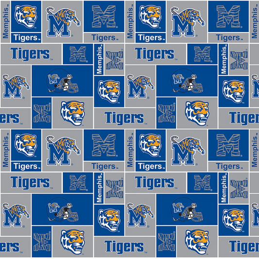 Memphis Tigers NCAA College Geometric Sykel Enterprises Polyester Fleece Fabric MEM-012