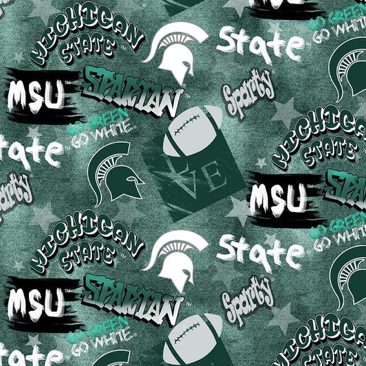 Michigan State Spartans NCAA Graffiti Sykel Cotton Fabric MIST-1235