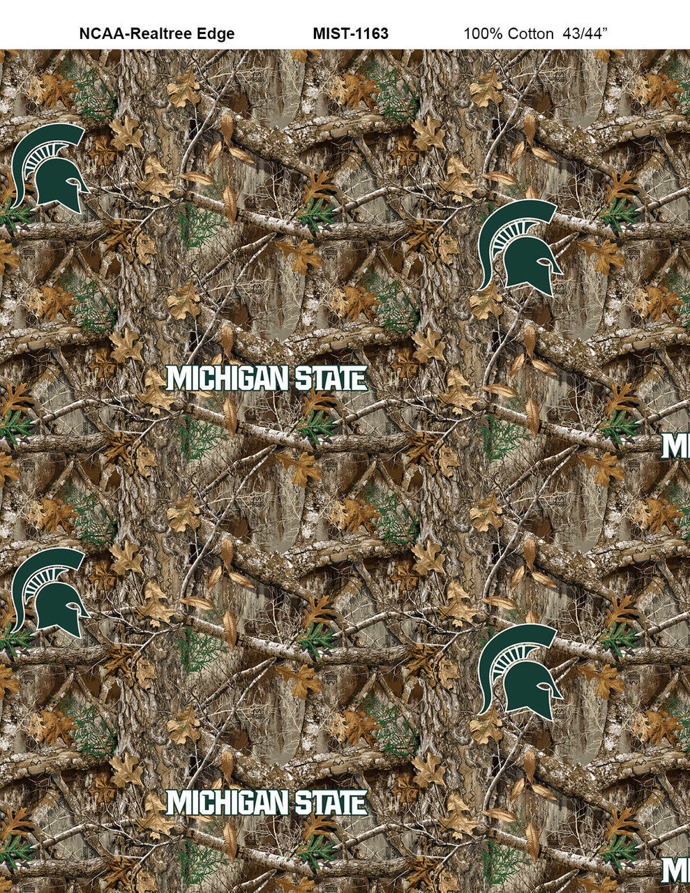 Michigan State Spartans NCAA College Realtree Camo Sykel Enterprises Cotton Fabric MIST-1163